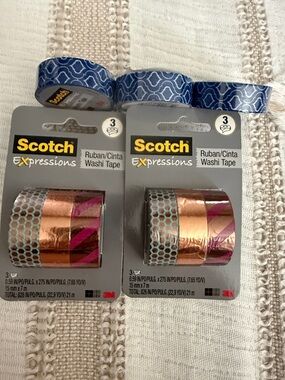 Scotch Expressions Washi Tape Set — Blue and Rose Gold Decorative Rolls